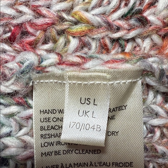 Free People Multicolor Chunky Knit Cardigan Neon Trim Slouchy Fit Size L Boho - Picture 15 of 15